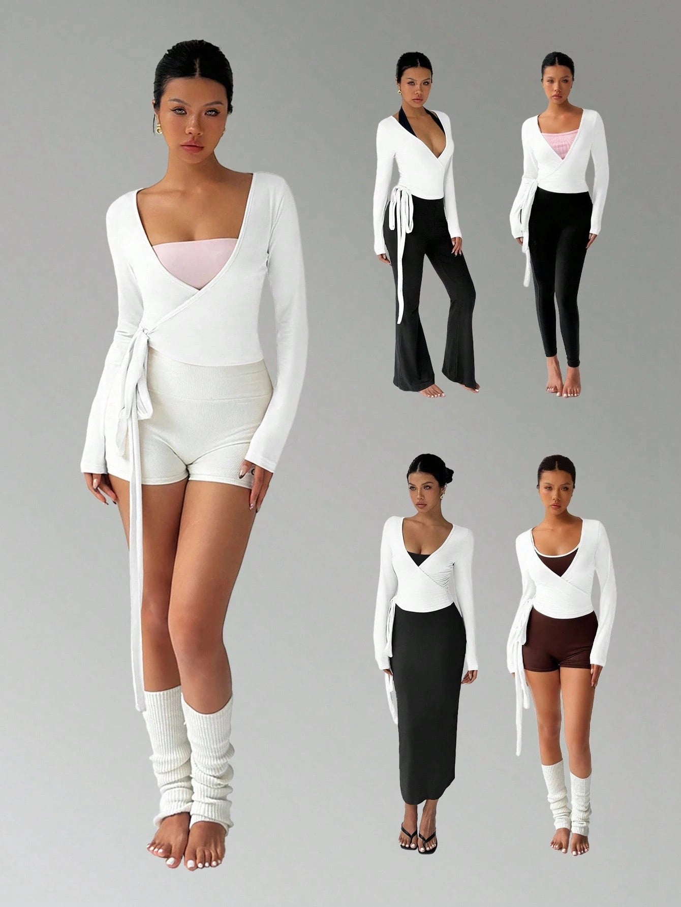 Favease Soft, High Elasticity Pink Yoga Fitness Sports Wrap V-Neck Long Sleeve Crop Top, Fashion, Casual, Elegant All-Match Essential Design for Women, Spring & Autumn Fall Cloth for Women