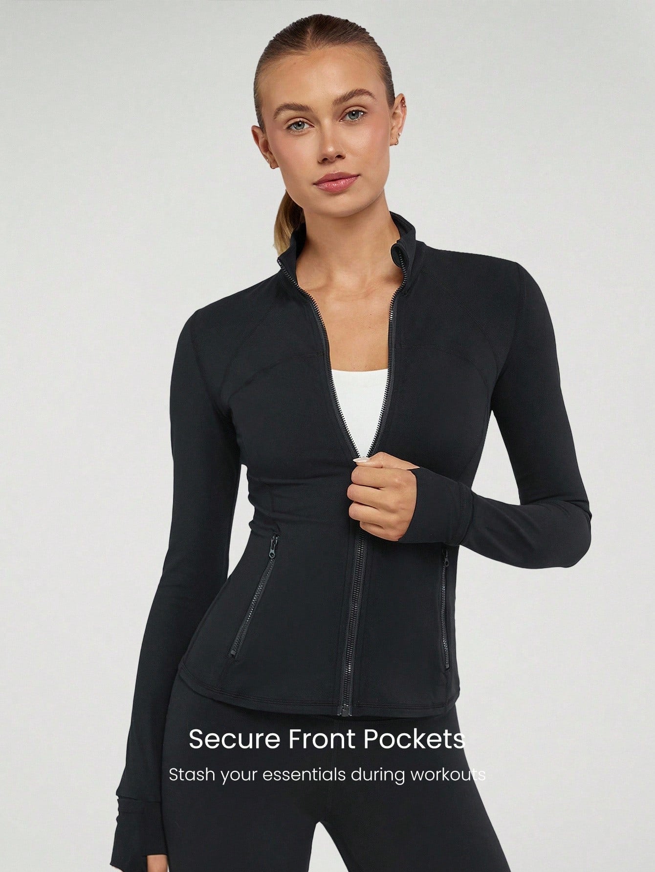 GLOWMODE Featherfittm Slim-It Streamline Performance Secure Pockets Zip up Long Sleeve Jacket Low Impact Yoga Daily Fall