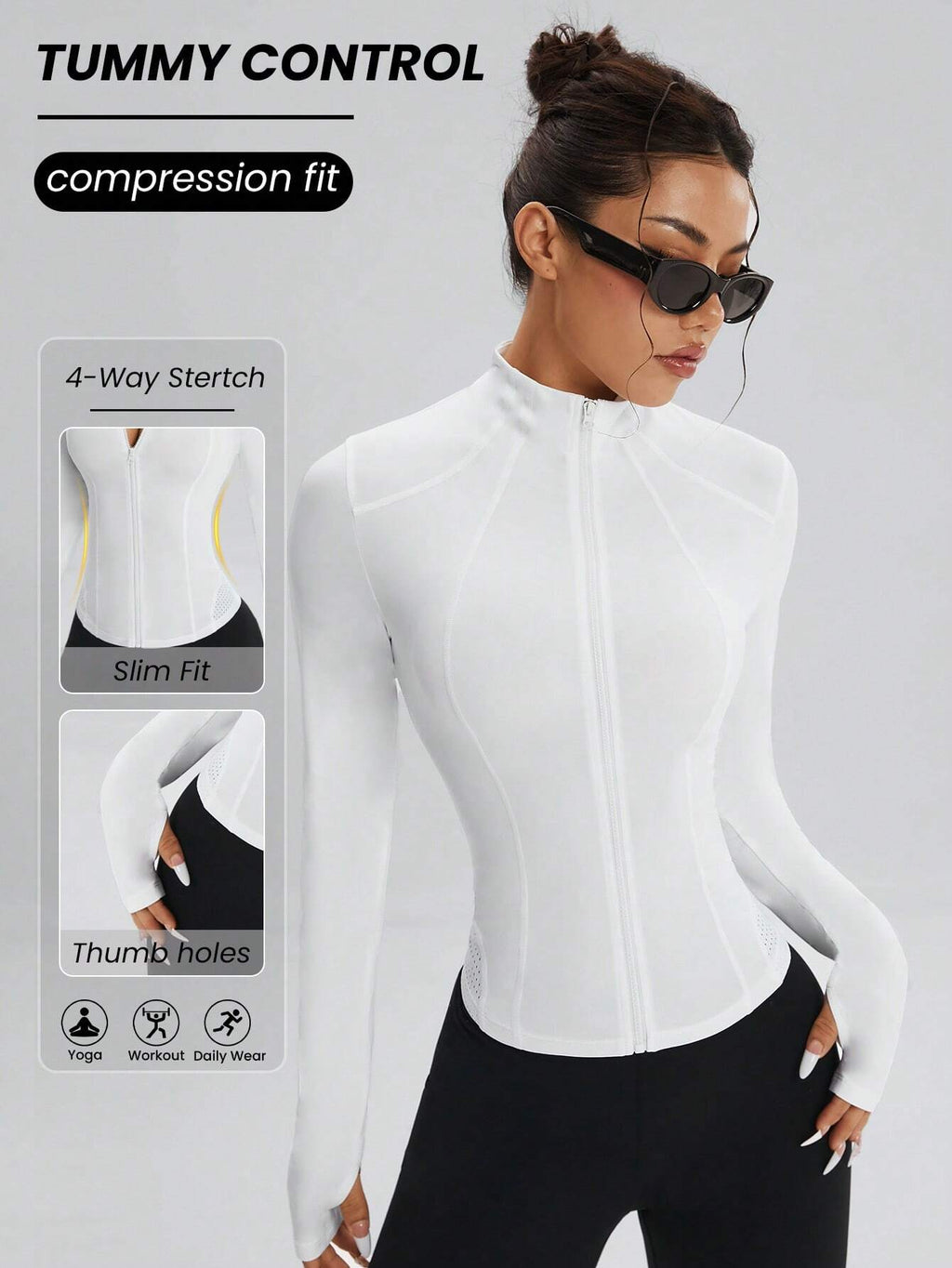 Easithlete Zip-Up Sporty Jacket, Plain Color Minimalist Casual Everyday Wear